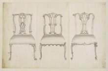 Three designs for ribbon-back chairs which appeared as plate no.14 in The Gentleman and Cabinet-Maker's Director (1762 ed.), Thomas Chippendale thumbnail 1