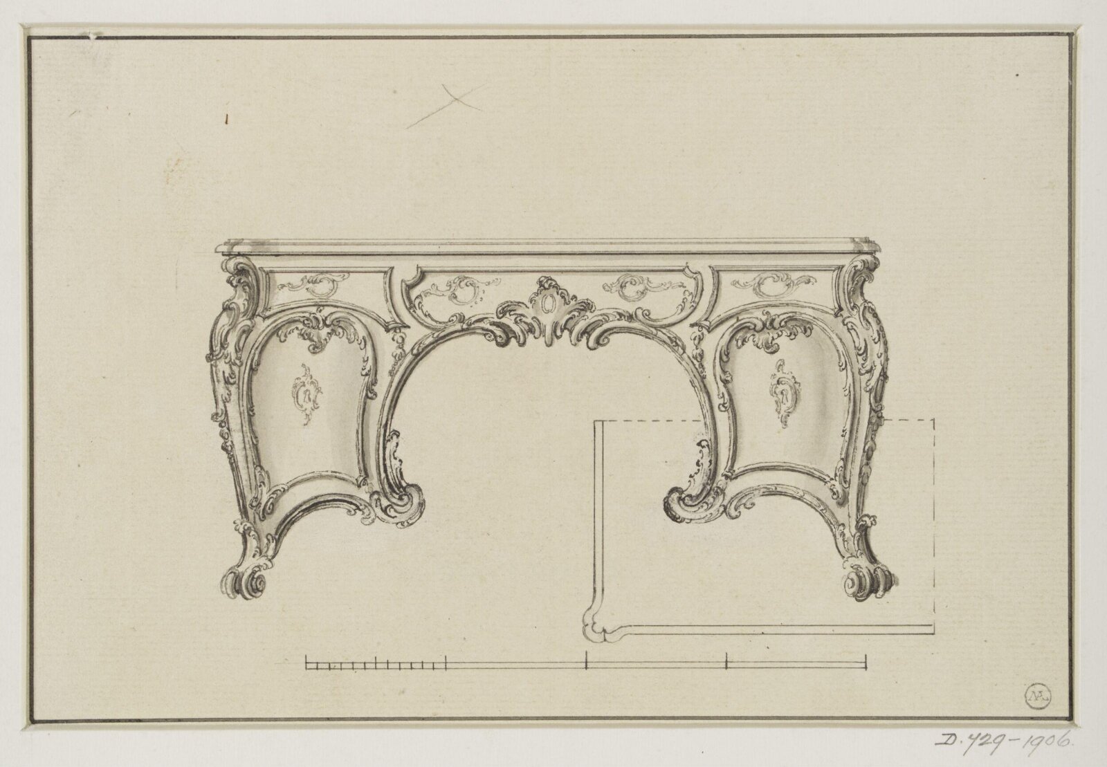Design for a rococo bureau dressing table attributed to Thomas Chippendale, Thomas Chippendale Senior, ca.1755