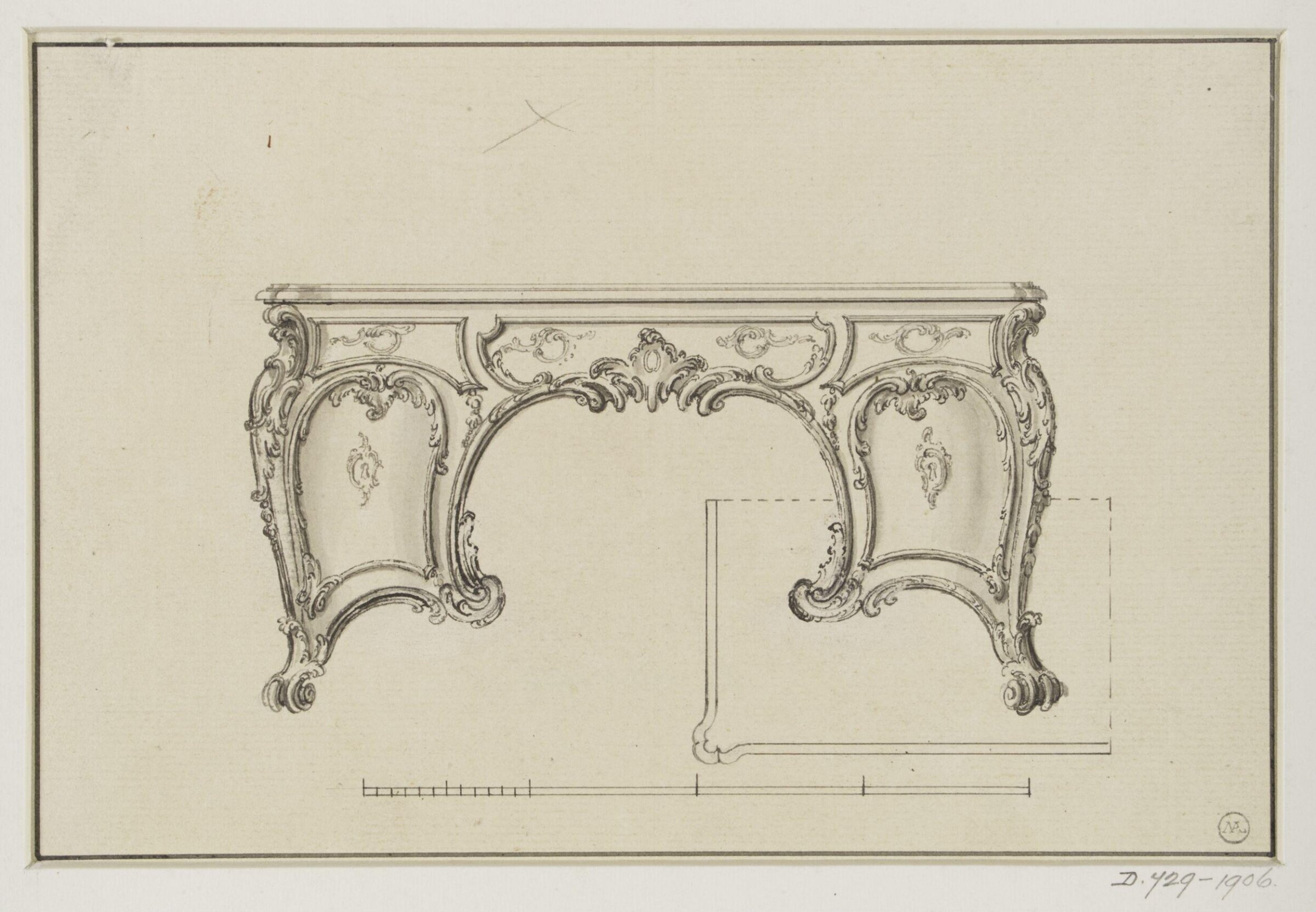 Design for a rococo bureau dressing table attributed to Thomas Chippendale, Thomas Chippendale Senior, ca.1755