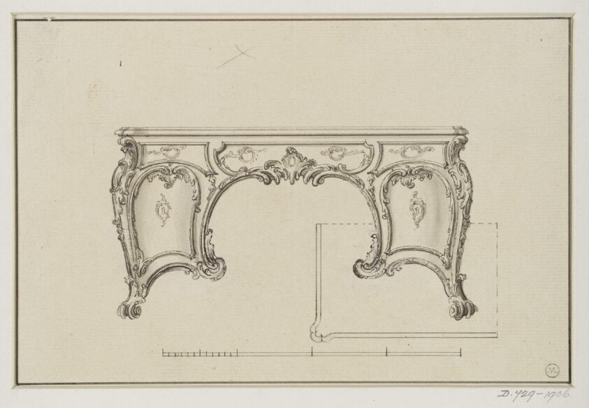 Design for a rococo bureau dressing table attributed to Thomas Chippendale