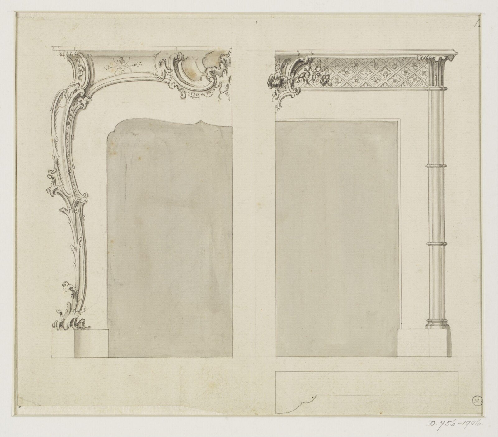 Designs for two chimney pieces, Thomas Chippendale Senior, mid-18th century