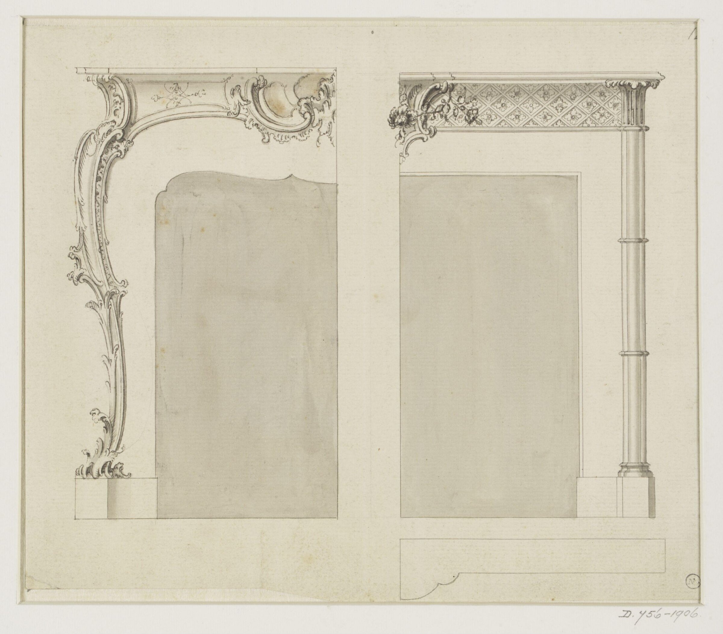Designs for two chimney pieces, Thomas Chippendale Senior, mid-18th century
