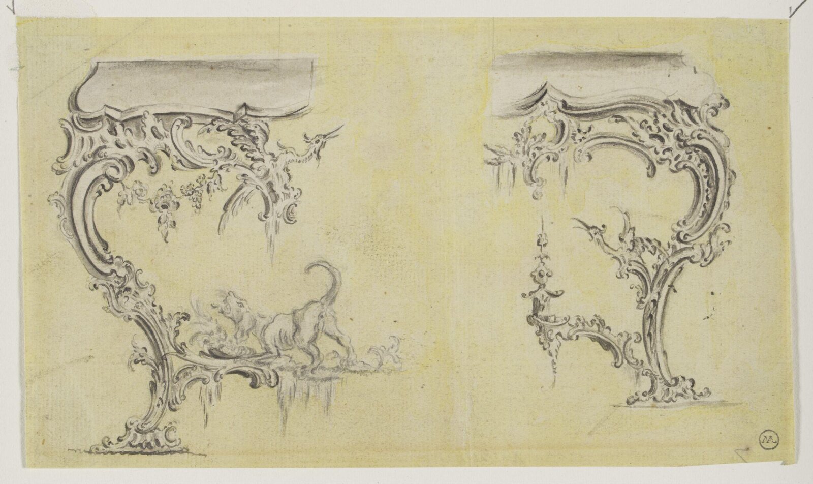 Design for two halves of a rococo pier-table, Thomas Johnson, ca.1755
