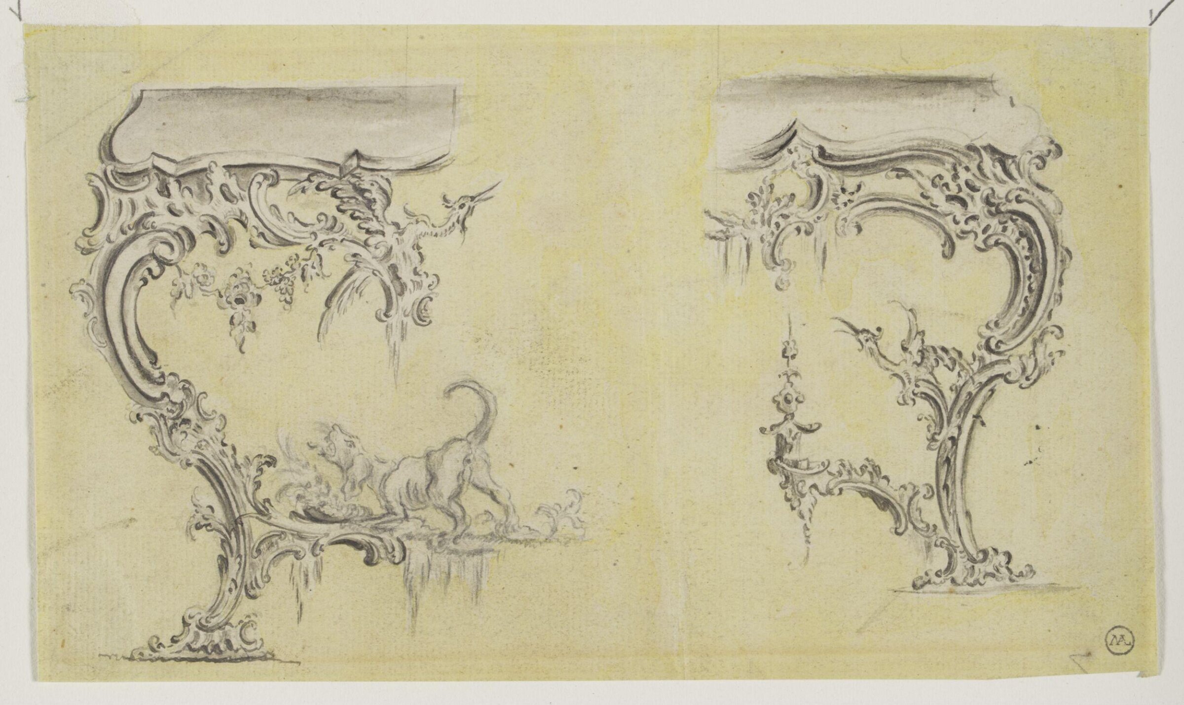 Design for two halves of a rococo pier-table, Томас Джонсон, ок. 1755