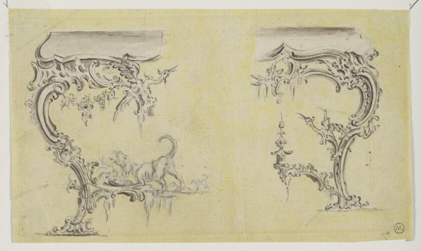 Design for two halves of a rococo pier-table