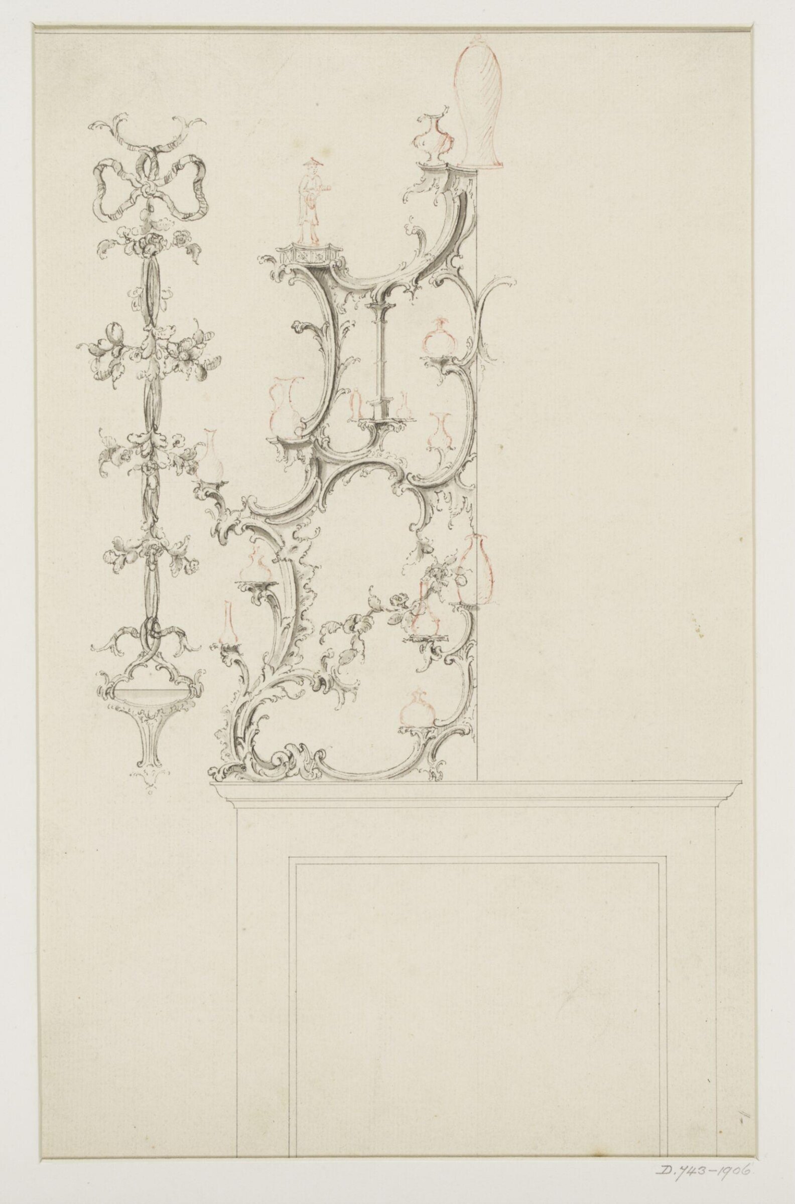 Design for part of an overmantel and a wall bracket, Thomas Chippendale Senior, ca.1760