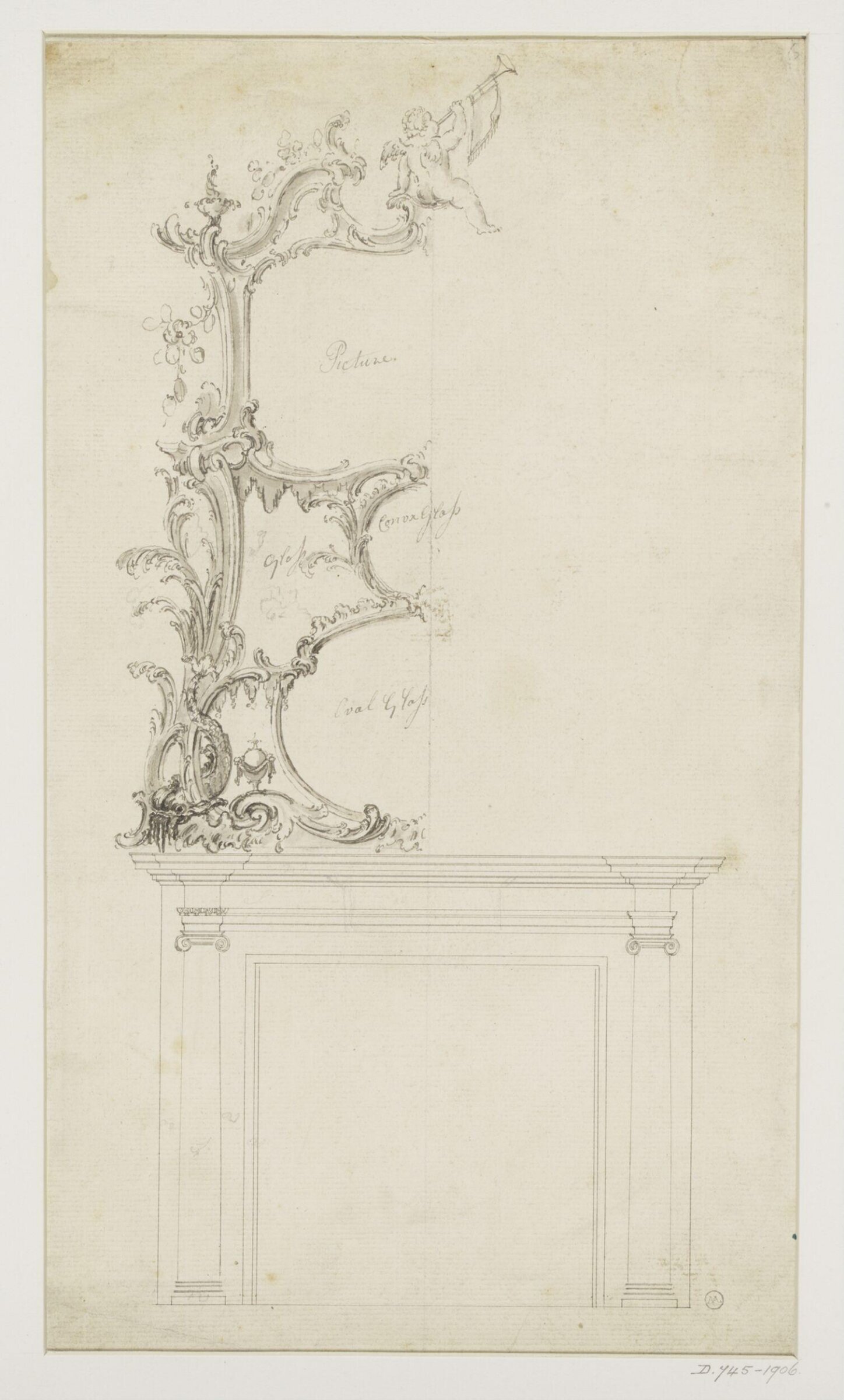 Design for an overmantel surmounted by a winged putto, Thomas Chippendale Senior, ca.1760