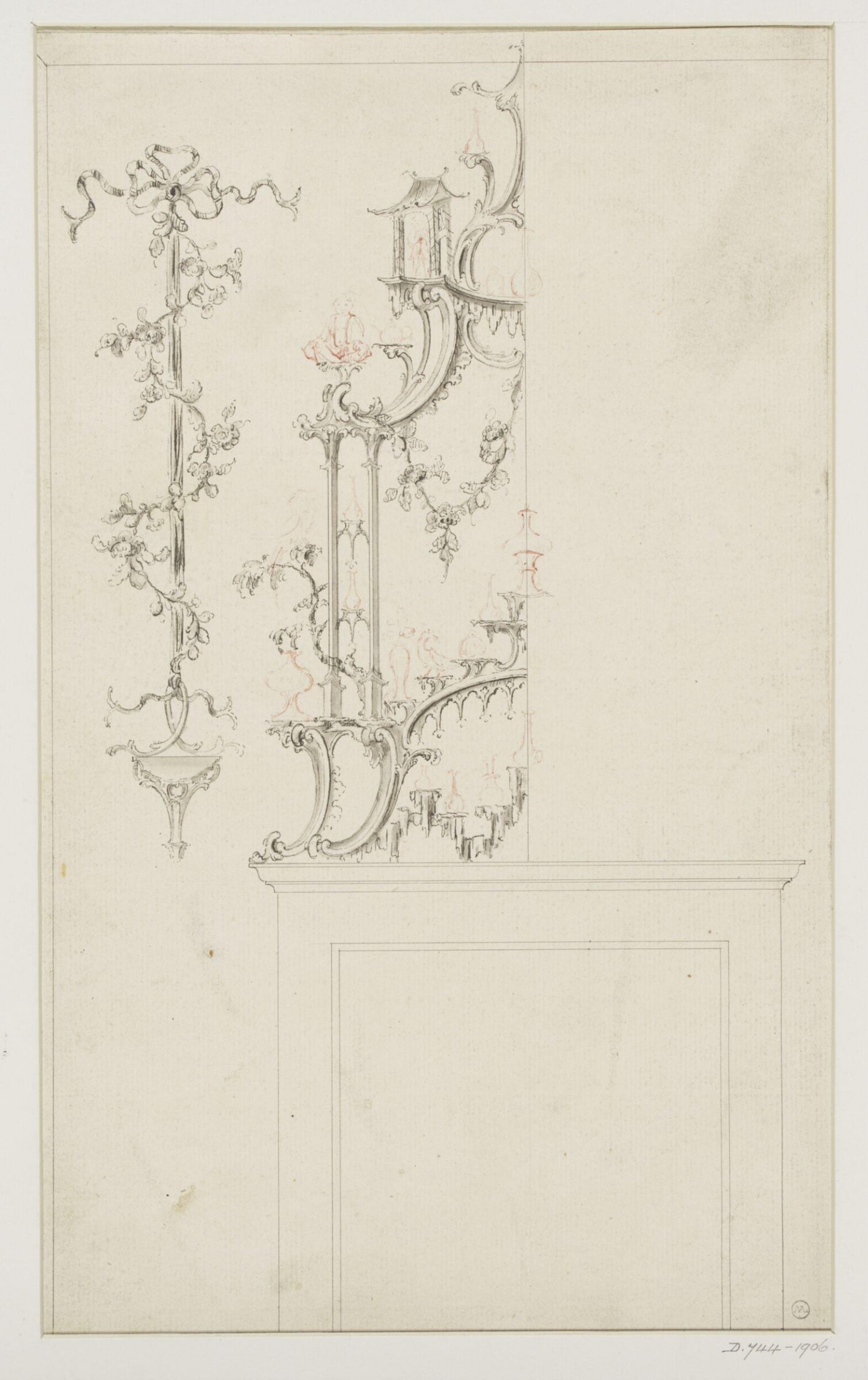 Design for part of an overmantel and a wall bracket, Thomas Chippendale Senior, ca.1760