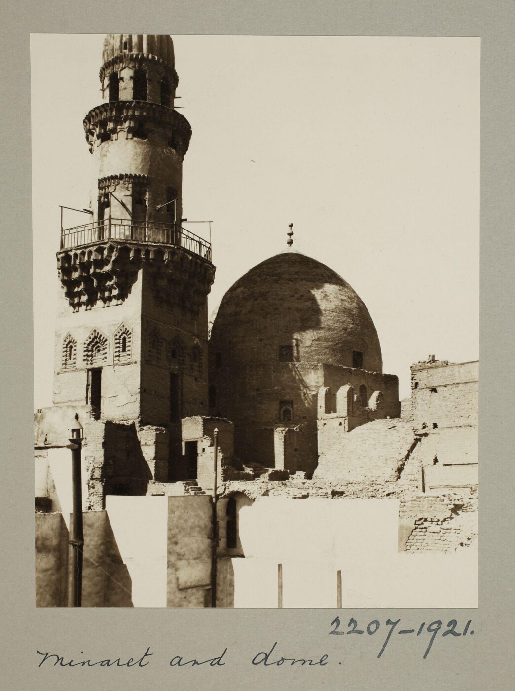 K.A.C. Creswell, Minaret and dome of the funerary khanqah of Mamluk Sultan al-Muzaffar Baybars al-Jashankir, Cairo