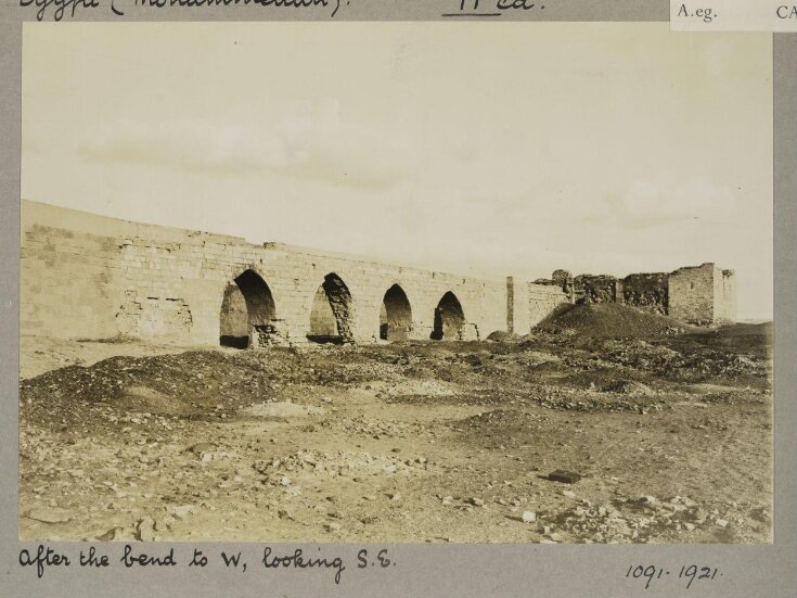 Arches of the Great Aqueduct after the bend looking southeast , Cairo ...