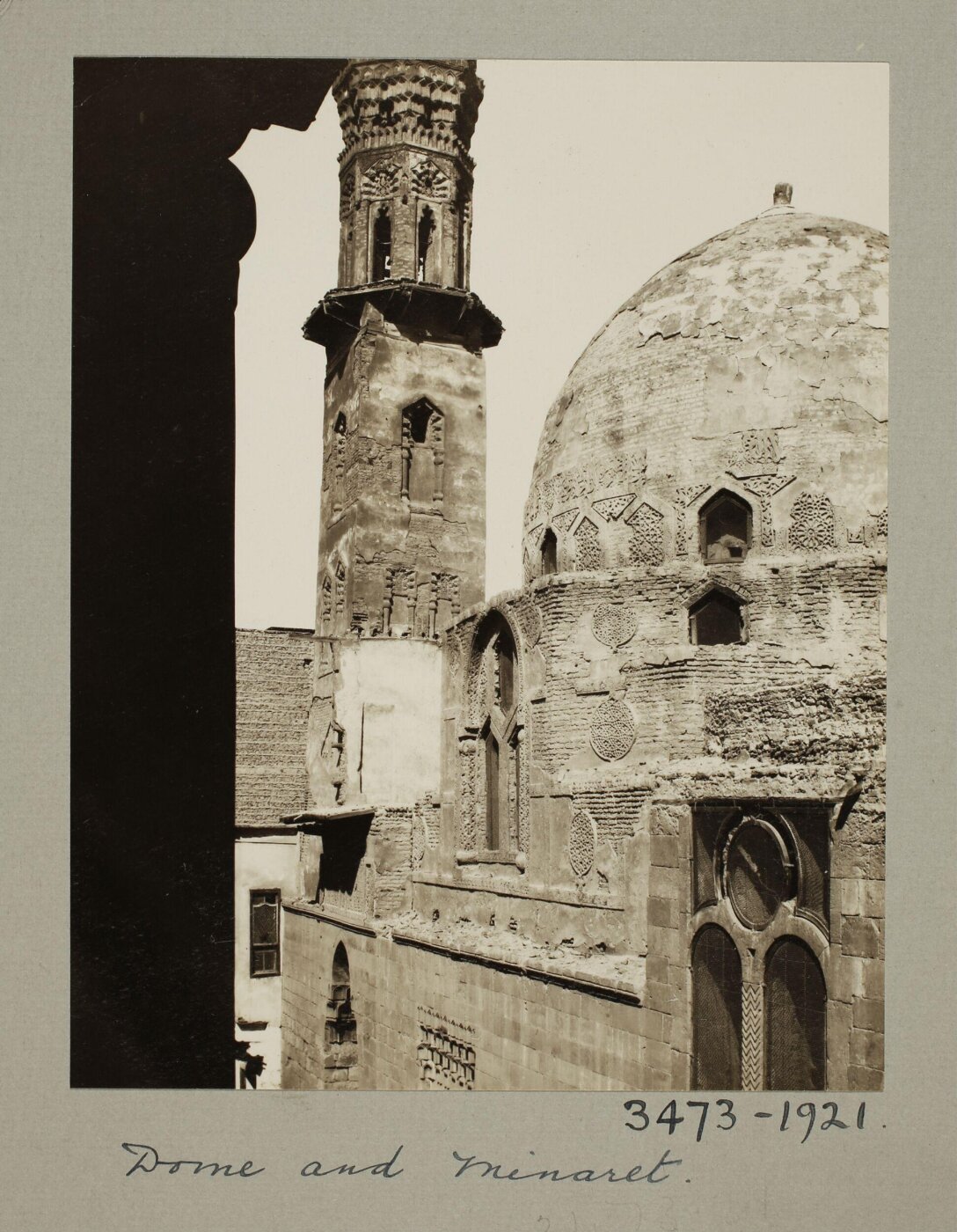 K.A.C. Creswell, Dome and minaret of the funerary khanqah of Mamluk Amir Sunqur al-Sa'di, Cairo