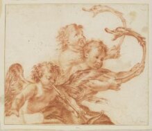 Three cherubs, half length, blowing trumpets thumbnail 1