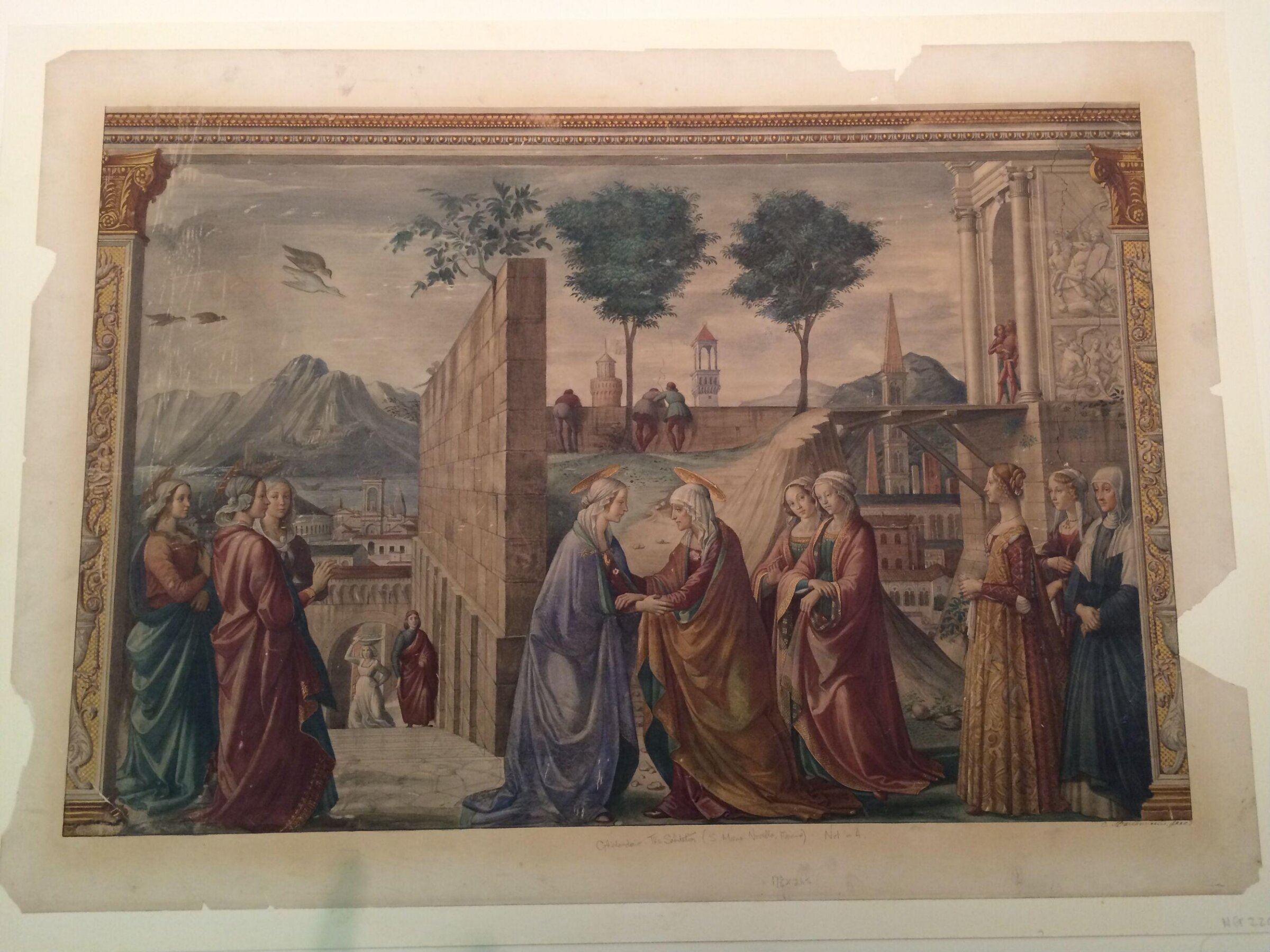 Watercolour, copy after The Visitation, Domenico Ghirlandaio in the Tornabuoni Chapel, Santa Maria Novella (Florence), Domenico Ghirlandaio, 1860s-1880s