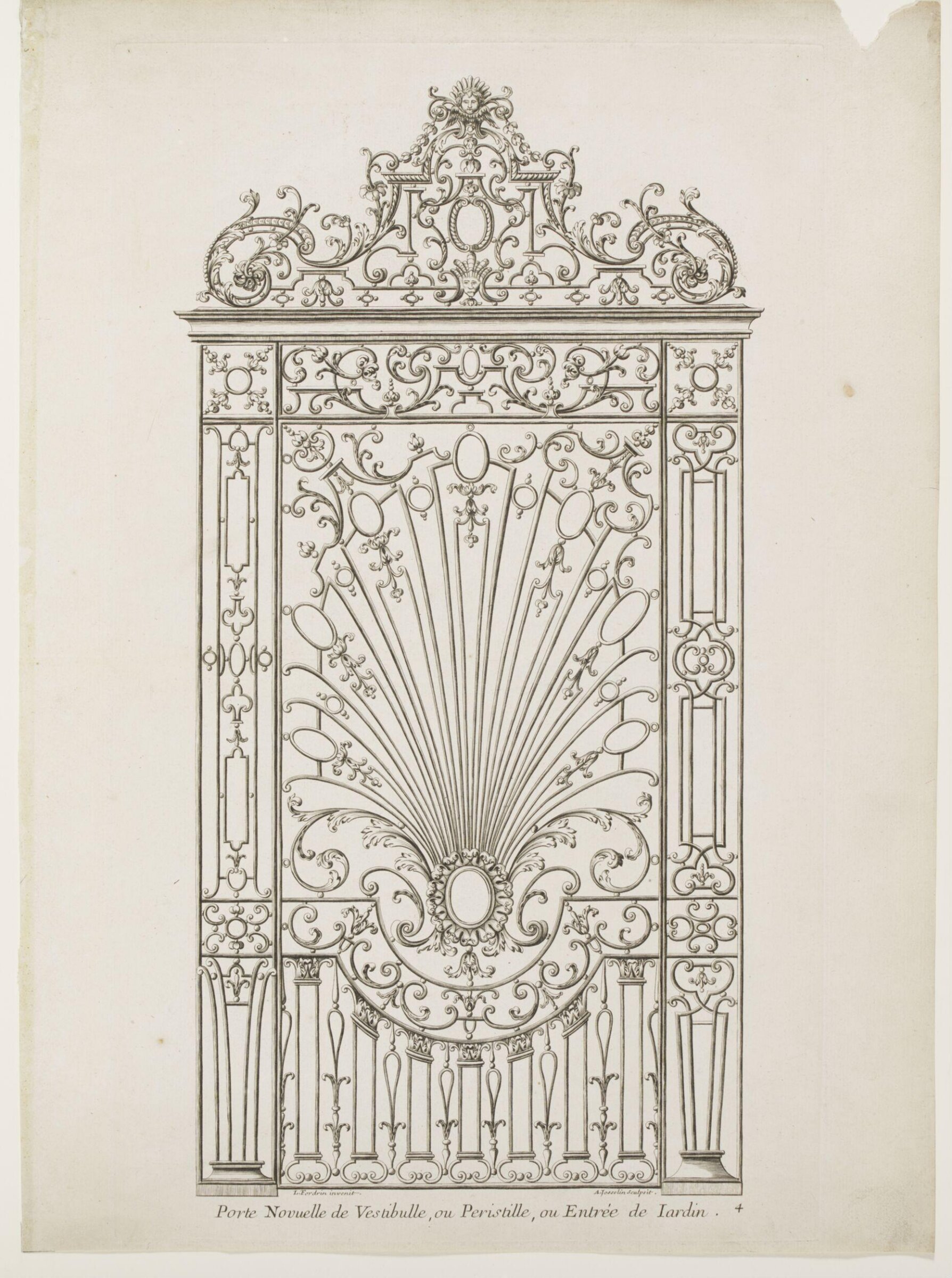 Nouveau Livre de Serrurerie, Contenant Toutes Sortes de Grilles d'un Gout Nouveau, Propres Pour les Coeurs d'Eglises, portes de Vestibules, Peristyles et de Jardins, tant pour les Maisons Royales, que pour celles des Seigneurs et Particuliers. Rampes, Port'emseignes, Balcons riches et simples, et autres de different Desseins. Invente et Compose Par Louis Fordrin, Serrurier ordinaire des Batiments du Roy, et ses Monnoyes., Louis Fordrin, 1723