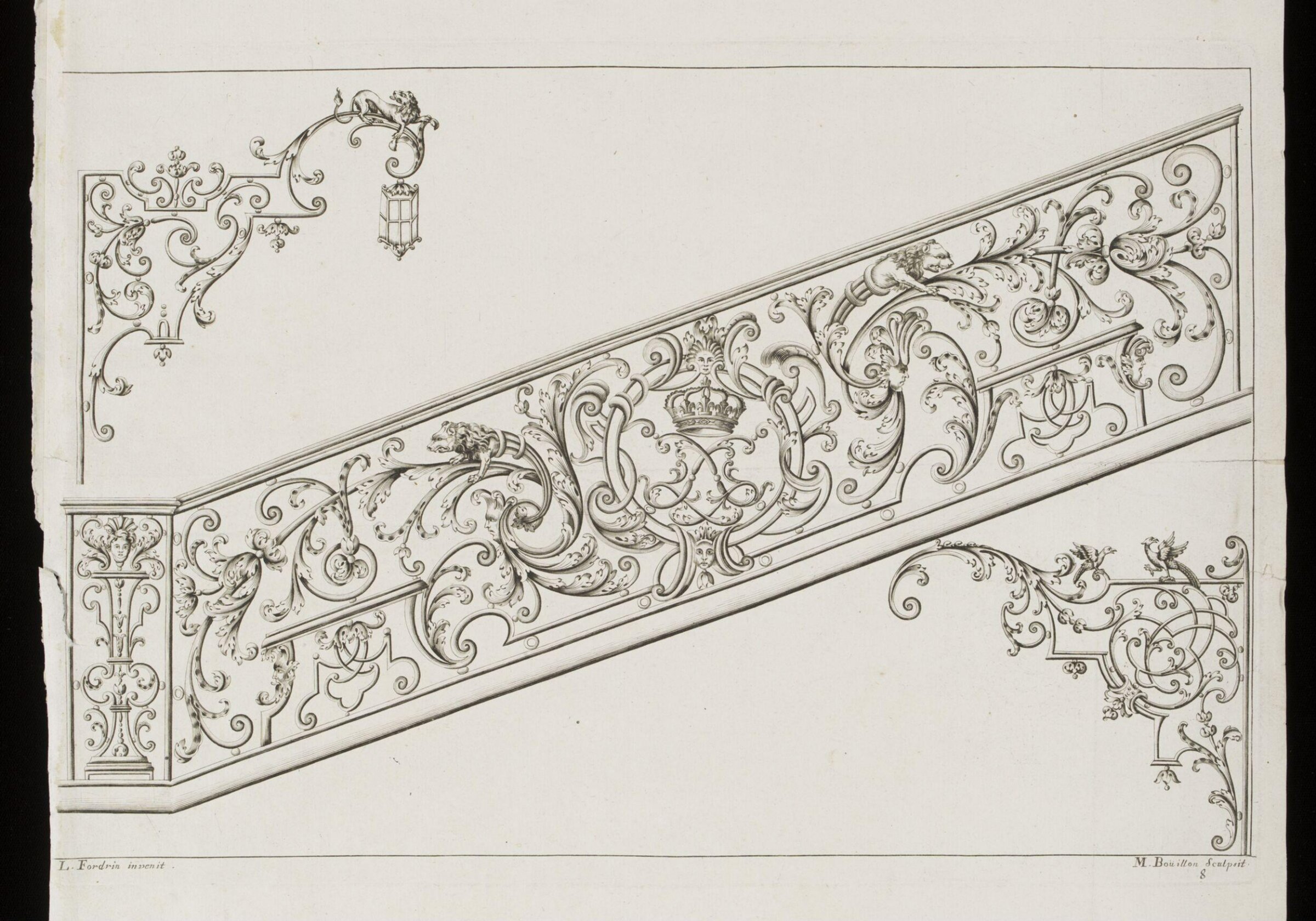Nouveau Livre de Serrurerie, Contenant Toutes Sortes de Grilles d'un Gout Nouveau, Propres Pour les Coeurs d'Eglises, portes de Vestibules, Peristyles et de Jardins, tant pour les Maisons Royales, que pour celles des Seigneurs et Particuliers. Rampes, Port'emseignes, Balcons riches et simples, et autres de different Desseins. Invente et Compose Par Louis Fordrin, Serrurier ordinaire des Batiments du Roy, et ses Monnoyes., Louis Fordrin, 1723
