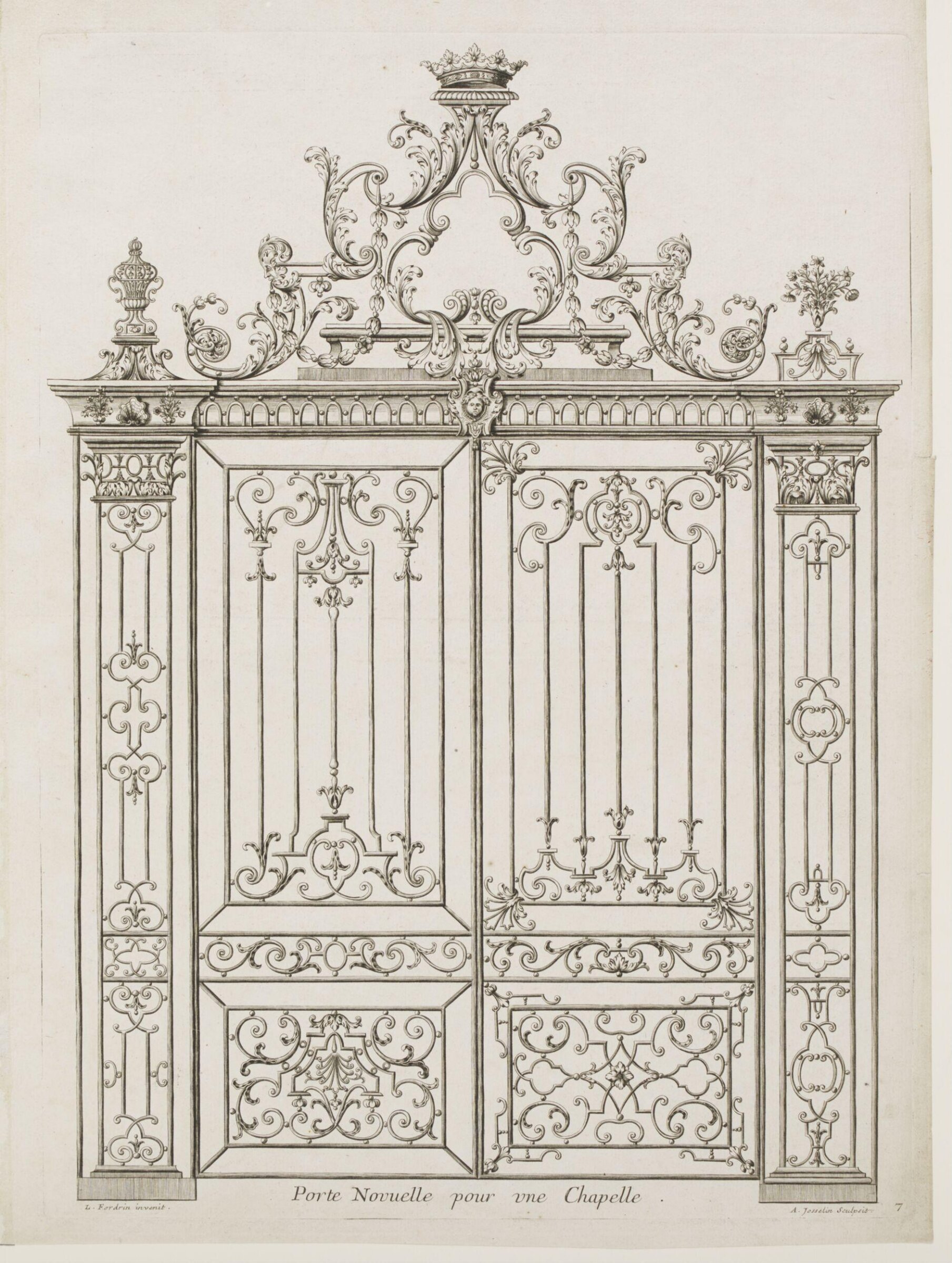 Nouveau Livre de Serrurerie, Contenant Toutes Sortes de Grilles d'un Gout Nouveau, Propres Pour les Coeurs d'Eglises, portes de Vestibules, Peristyles et de Jardins, tant pour les Maisons Royales, que pour celles des Seigneurs et Particuliers. Rampes, Port'emseignes, Balcons riches et simples, et autres de different Desseins. Invente et Compose Par Louis Fordrin, Serrurier ordinaire des Batiments du Roy, et ses Monnoyes., Louis Fordrin, 1723