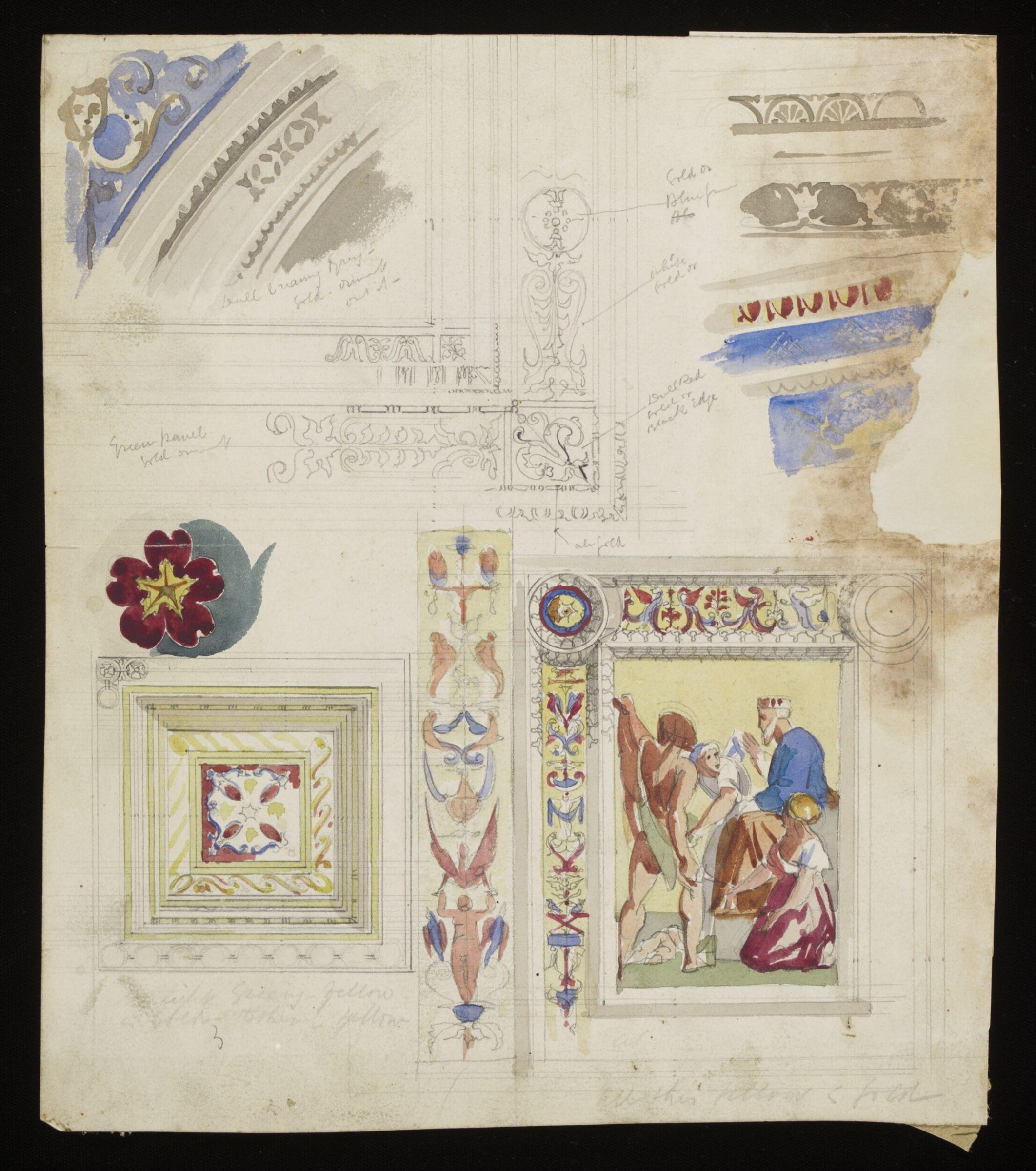 Study of frescos by Raphael on the ceiling of the Stanze della Segnatura in the Vatican Palace, Godfrey Sykes, mid-19th century