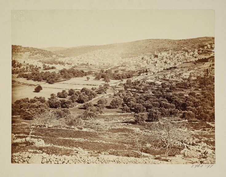 Palestine, Hebron, plain of mamre with the mosque (with two minarets) over the cave of Machpelah top image