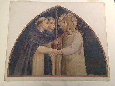 Copy after the fresco Christ as pilgrim received by two Dominicans, Fra Angelico in the Museo di San Marco (Florence).