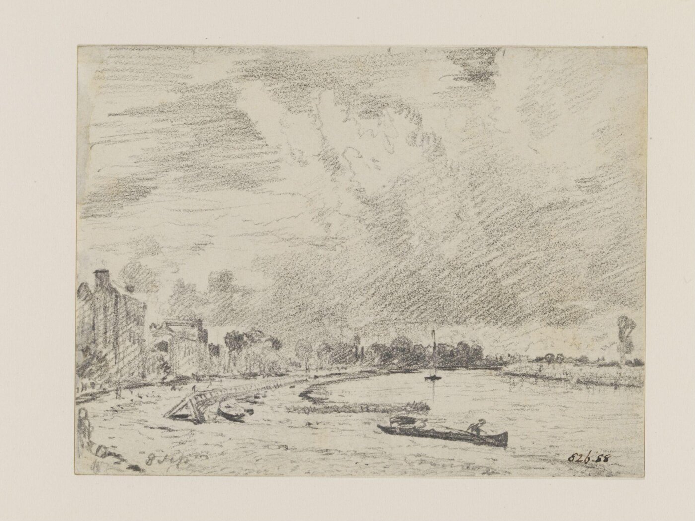 Constable, John (RA), River scene with houses