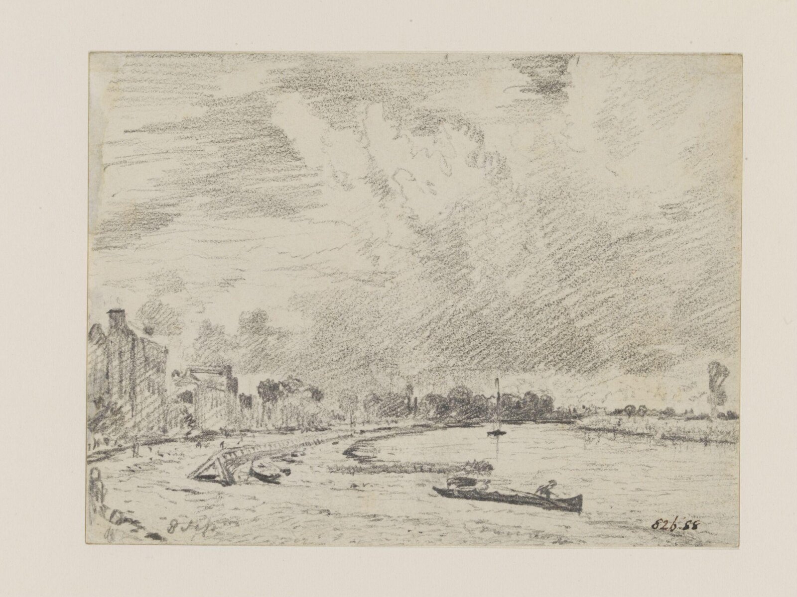 River scene with houses, John Constable, ca. 1815