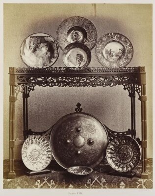 Works of art in pottery, glass, and metal in the collection of John Henderson, Plate VIII, Majolica plates and metal shield