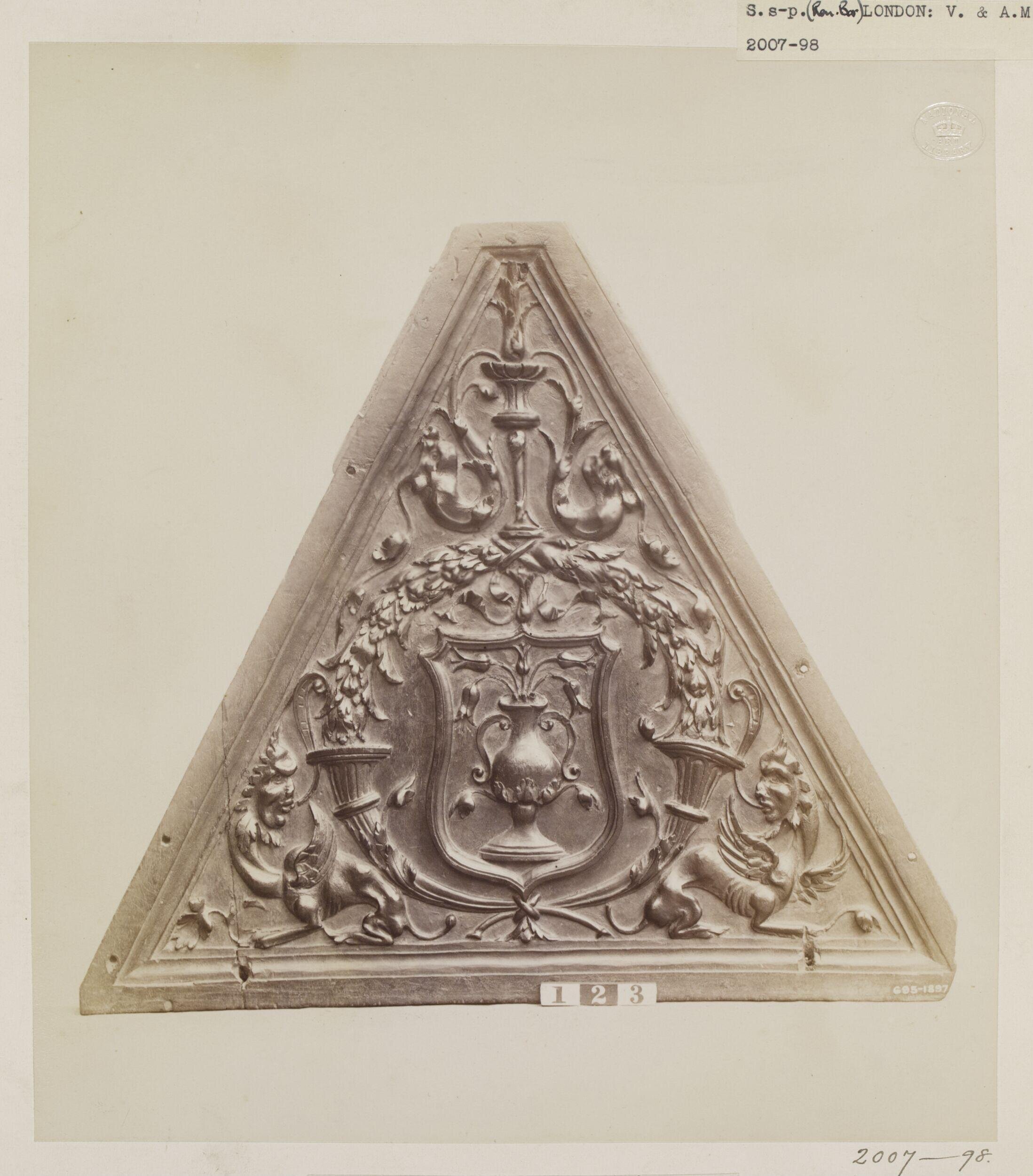 Panel from lectern, carved walnut wood, in the South Kensington Museum