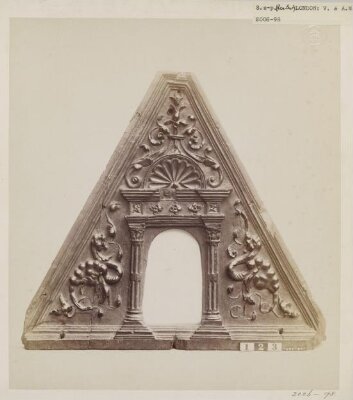 Panel from lectern, carved walnut wood, in the South Kensington Museum