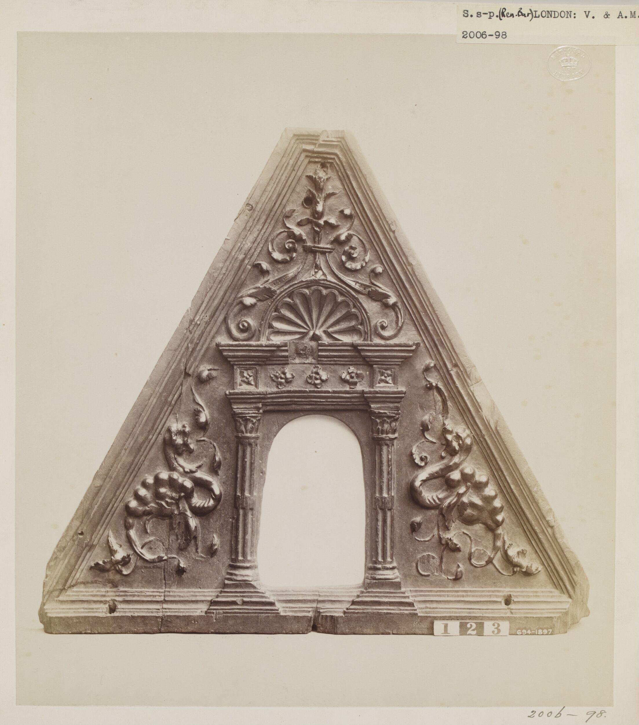 Panel from lectern, carved walnut wood, in the South Kensington Museum