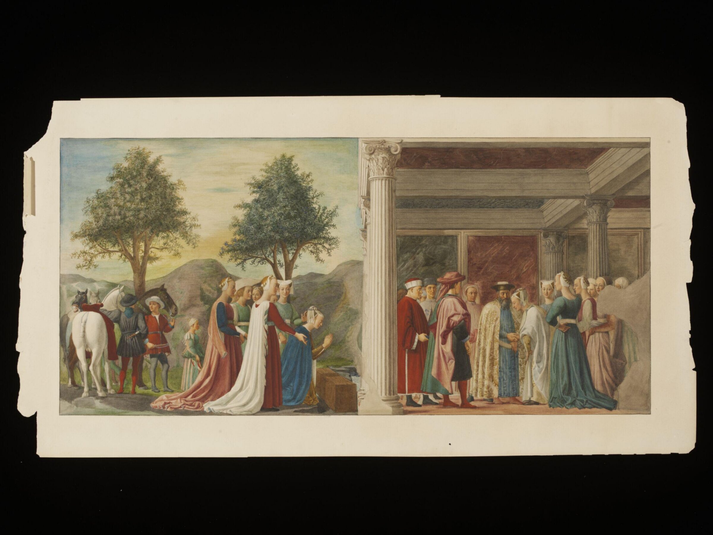Arundel Society watercolour, Copy after the painting St Helena Finds the True Cross, by Piero  della Francesca in San Francesco, Arezzo, Cesari Mariannecci, 19th century
