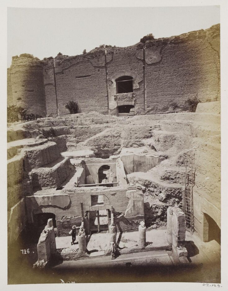 Excavations, 1869 - Private House of the Emperor Hadrian, c. A.D. 120, near the Thermae of Antonius Caracalla, in the Vigna Guidi. View shewing the Wall of the Thermae. top image