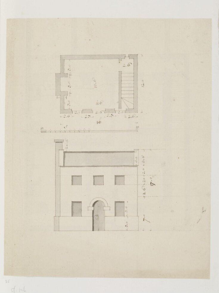 Plan and front elevation of a small house for an unidentified project top image