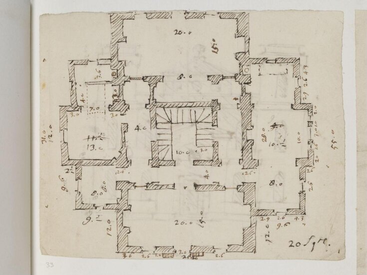 Sketch plan of a house with a central staircase for unidentified project top image