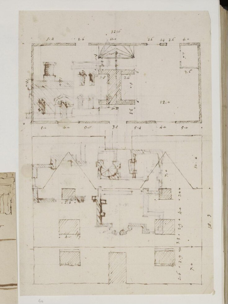 A sketch plan and elevation of a small house for an unidentified project top image