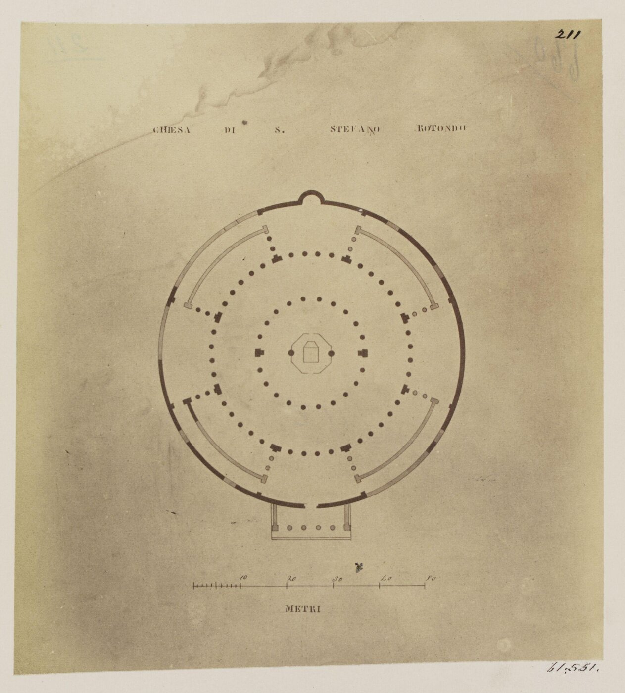 Parker, John Henry, Churches - Praetorium, A.D. 467, now in the Church of S. Stefano Rotondo. Plan "Hie fecit Praetorium Sancti Stephani," [Anastasius 71, in vita Pont. S. Hilarus.]