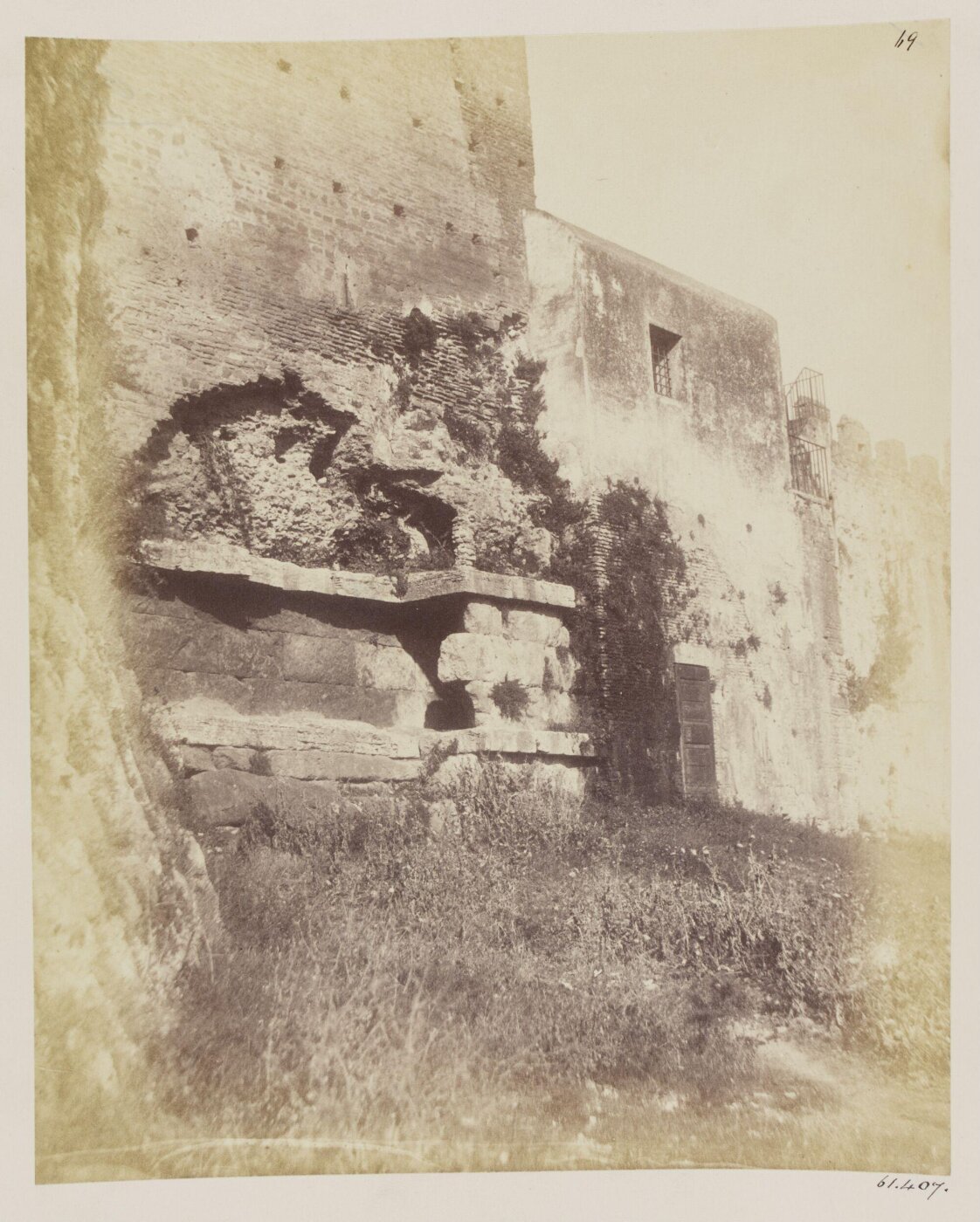 Parker, John Henry, Aqueducts III. - Specus of the Aqua Marcia, B. C. 145, with remains of the Tepula and Julia over it, in the wall near the Porta S. Lorenzo, taken A. D. 1865.