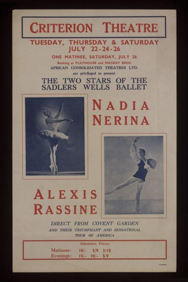 Poster advertising Nadia Nerina and Alexis Rassine top image