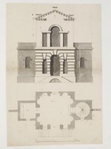Plan and elevation of the Belvedere at the Penpole Gate, King's Weston, Bristol thumbnail 1