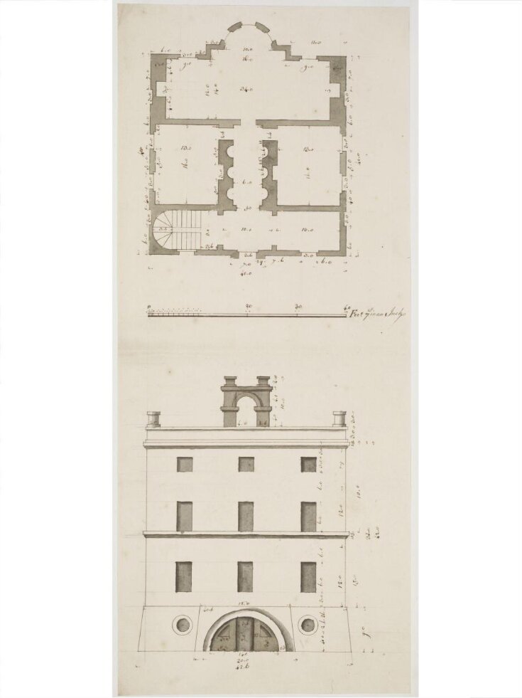 Plan and elevation of a square house for an unidentified project top image