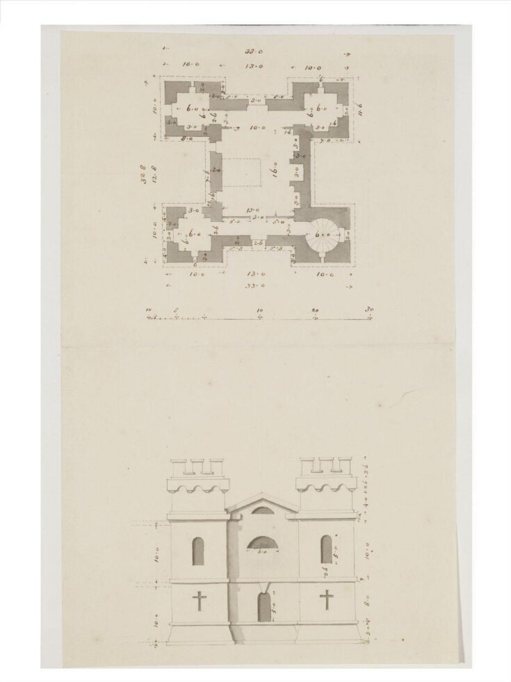 Plan and elevation of a small castellated building for an unidentified project top image