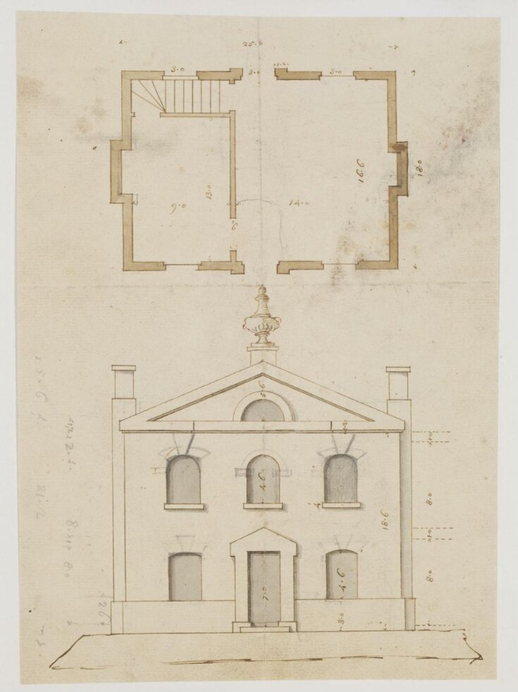 Plan and elevation of a small house for an unidentified project top image