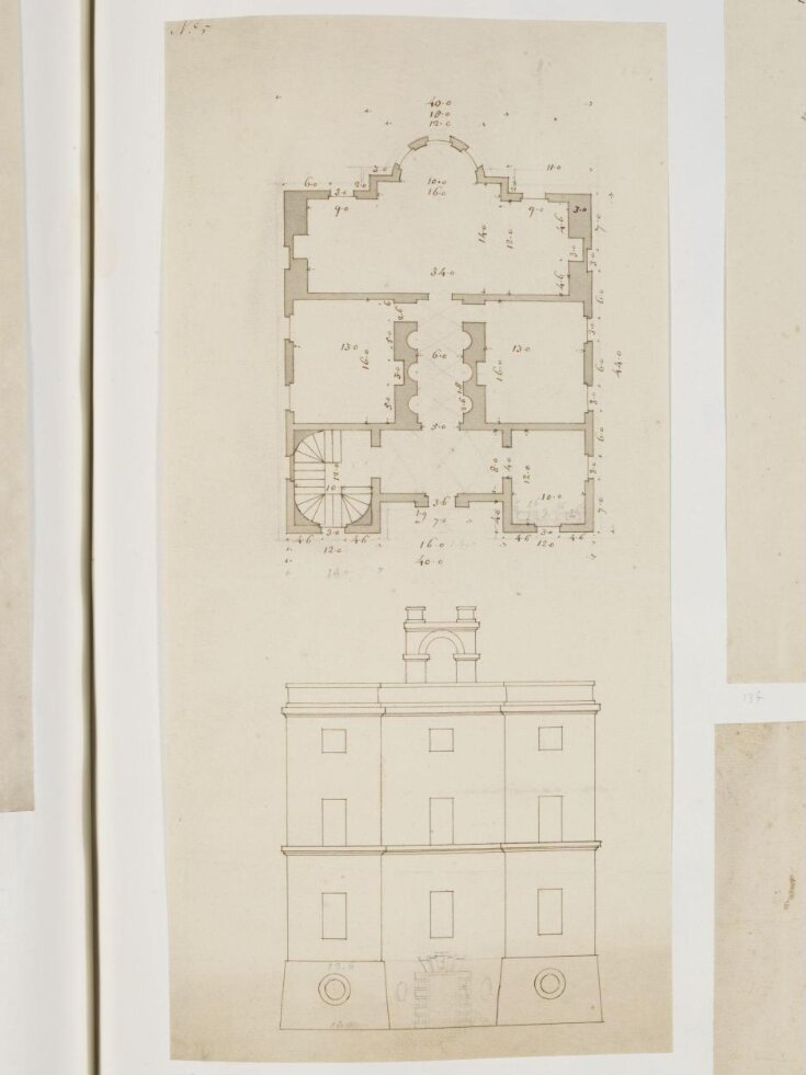 Plan and elevation of a small house for an unidentified project top image