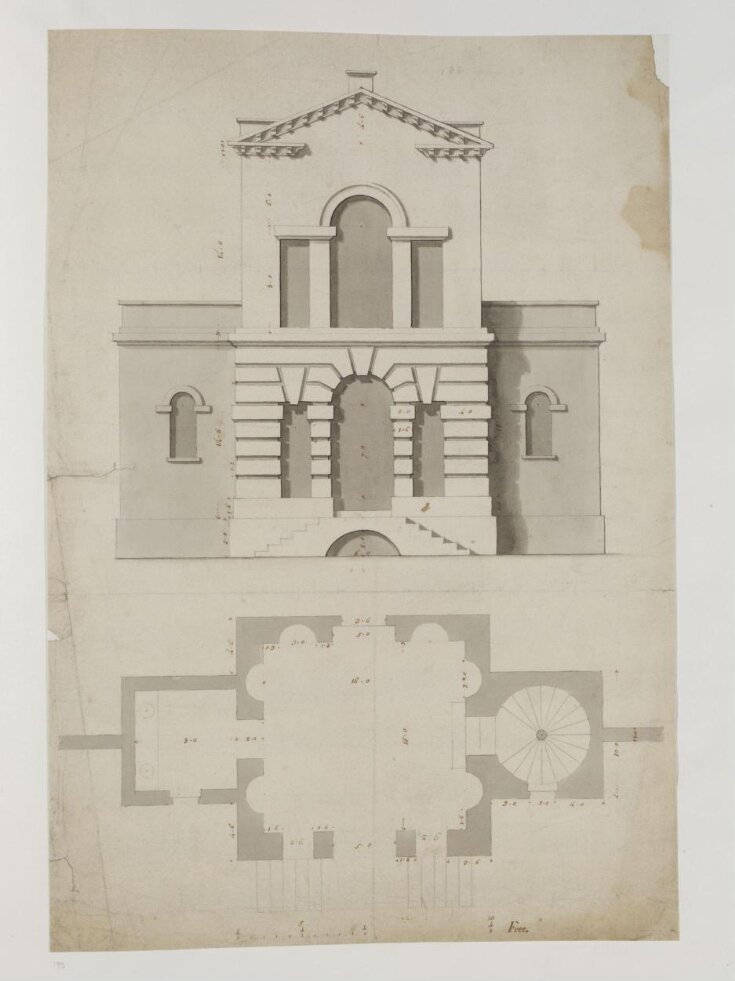 Plan and elevation of a design for the Belvedere at the Penpole Gate, King's Weston, Bristol top image