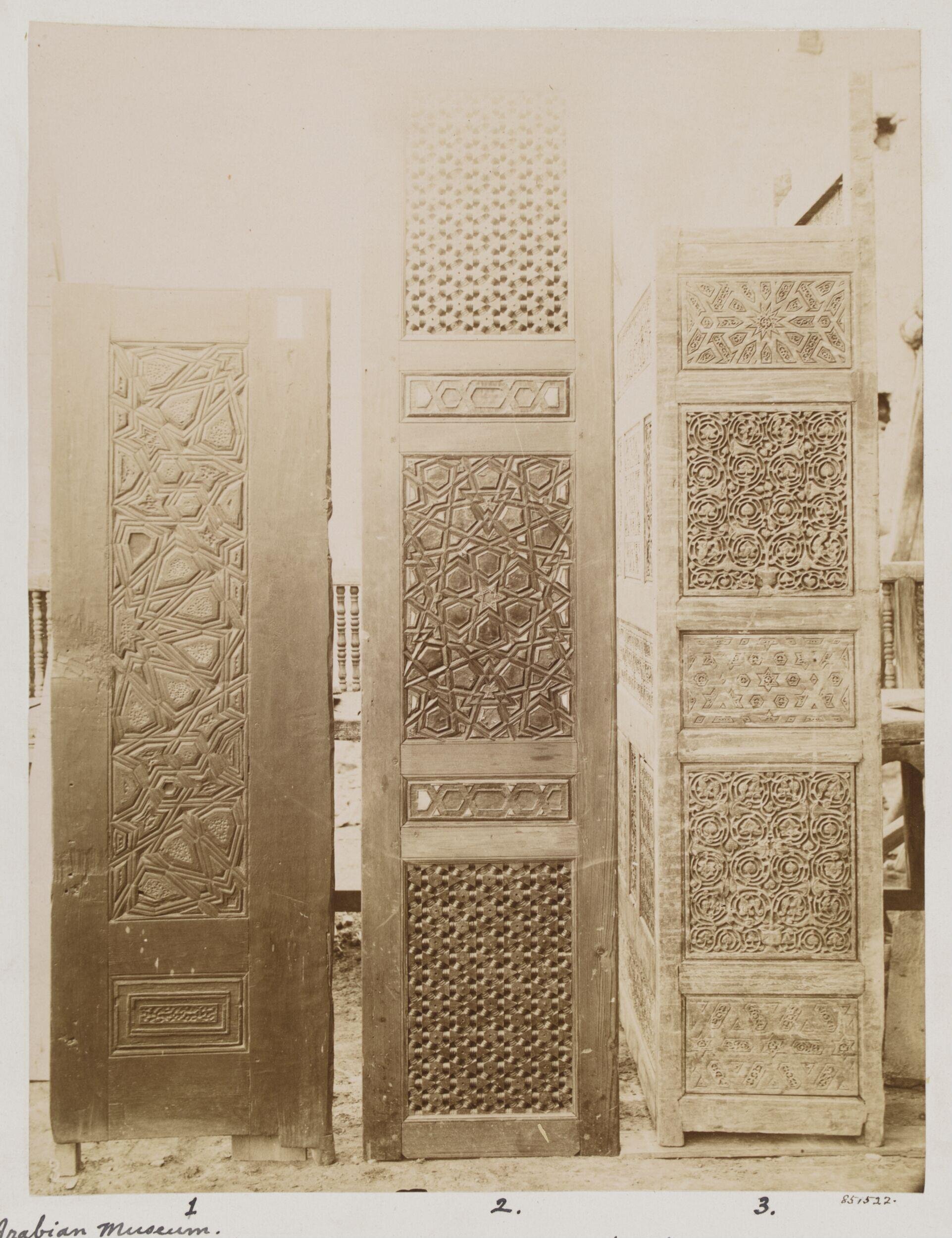 Doors on display from the collection of the Museum of Islamic Art, Cairo
