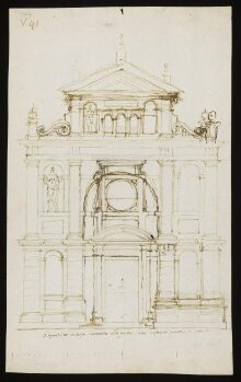 Design for a building facade (recto), and for a facade of a church (verso) thumbnail 1