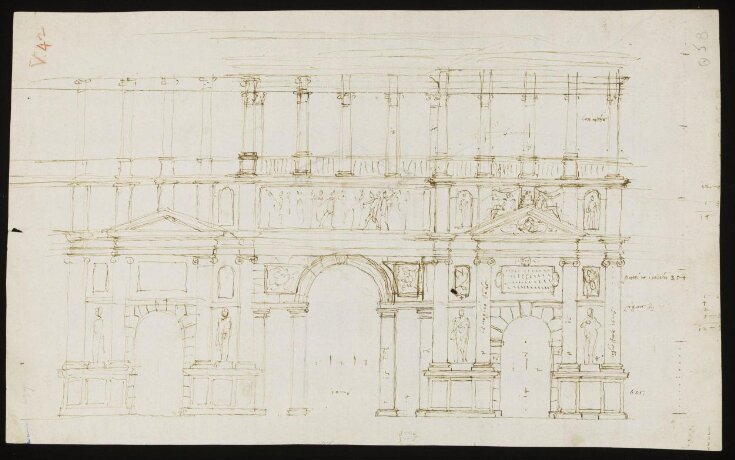 Design for a building facade (recto), and for a facade of a church (verso) top image