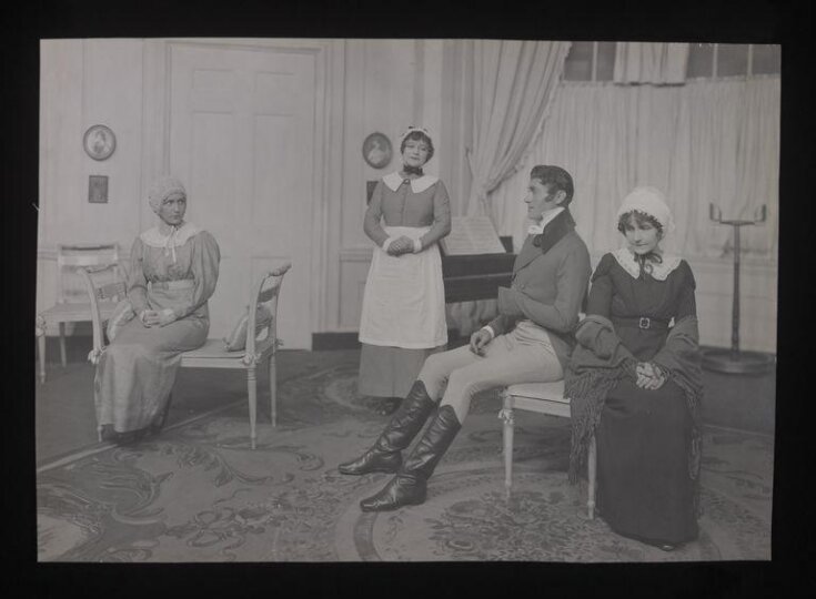 Hilda Trevelyan as Pathy, Leon Quartermaine as Valentine Brown, Mary Jerrold as Susan and Fay Compton as Phoebe Throssel in <i>Quality Street,</i> by J.M. Barrie, Haymarket Theatre, 1921 image