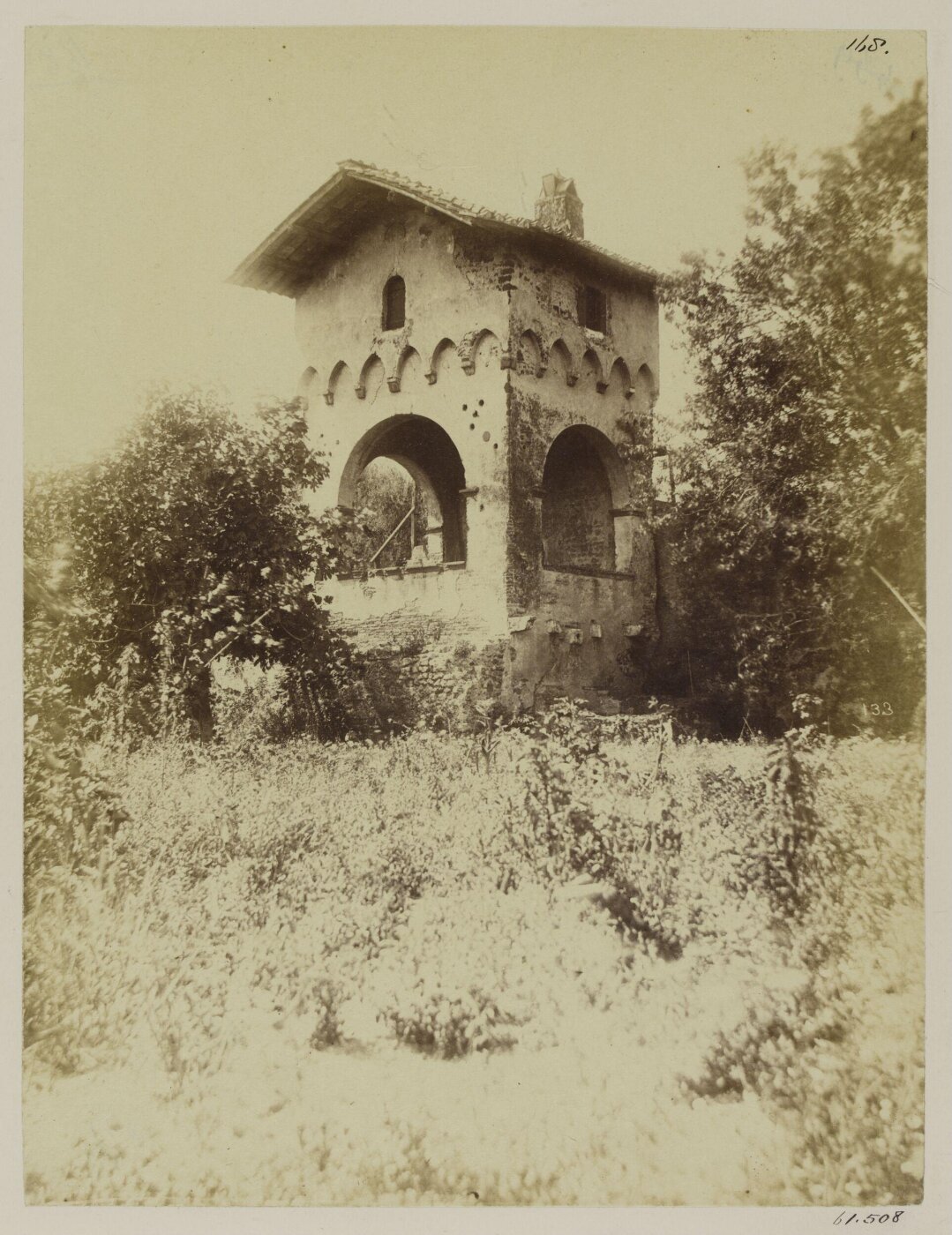 Parker, John Henry, The Tiber - The Emporium, B.C. 175, South side, with a Medieval Loggia or gardener's house, built upon the old Wall, c. A.D. 1450.