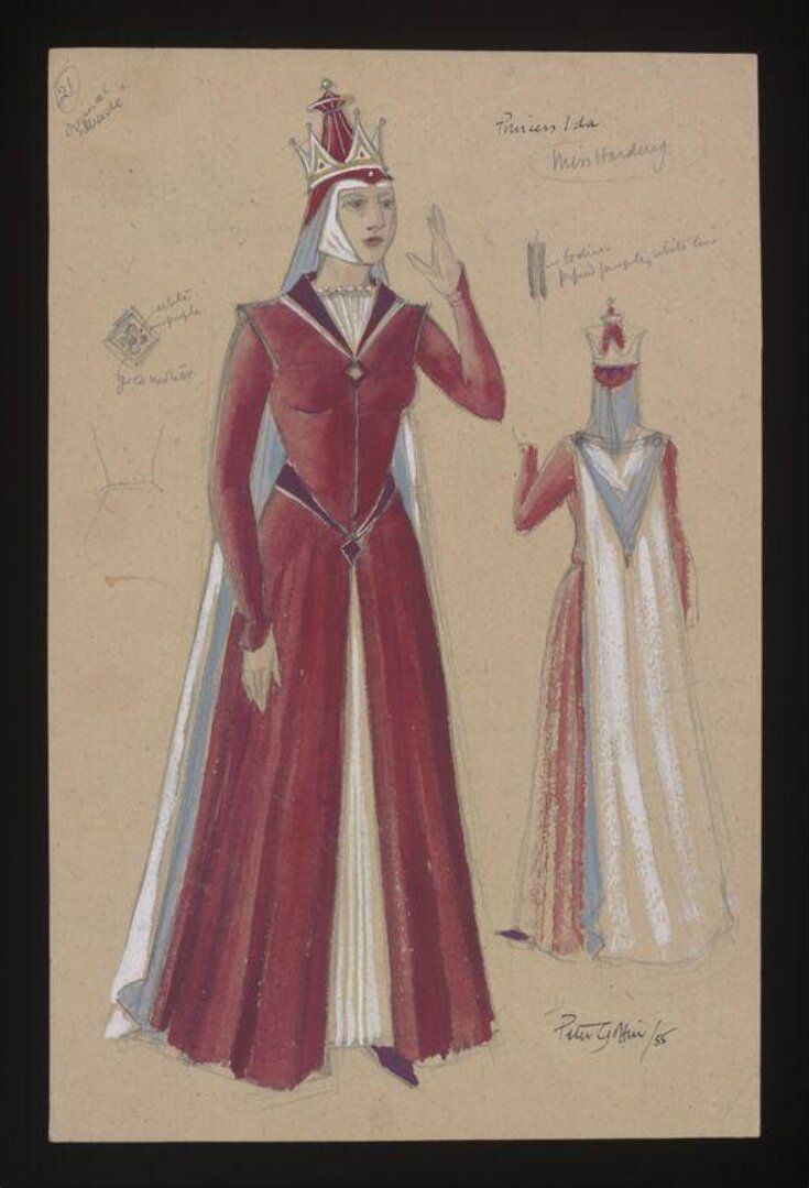 Design by Peter Goffin for the replacement costume worn by Muriel Harding as Princess Ida in the D'Oyly Carte touring production of Princess Ida, 1955 top image