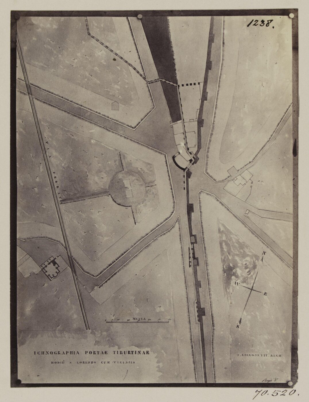 Parker, John Henry, Gates of Rome - Plan of the Porta S. Lorenzo, or Tiburtina (called also by Frontinus, Viminalis), with the Aqueducts and the Castellum Aquae Tepulae
